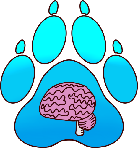 image of a cyan paw with a pink brain on it
